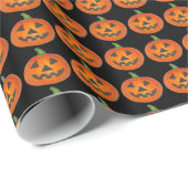 Papier Cadeau Citrouille d'Halloween noir orange Jack o' Lantern (Coin rond)