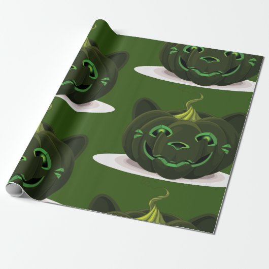 Papier Cadeau Citrouille d'Halloween vert (Déroulé)