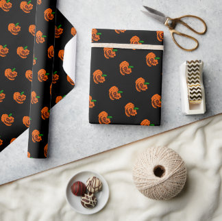 Papier Cadeau Citrouille Effrayante Joyeux Halloween Graphisme F