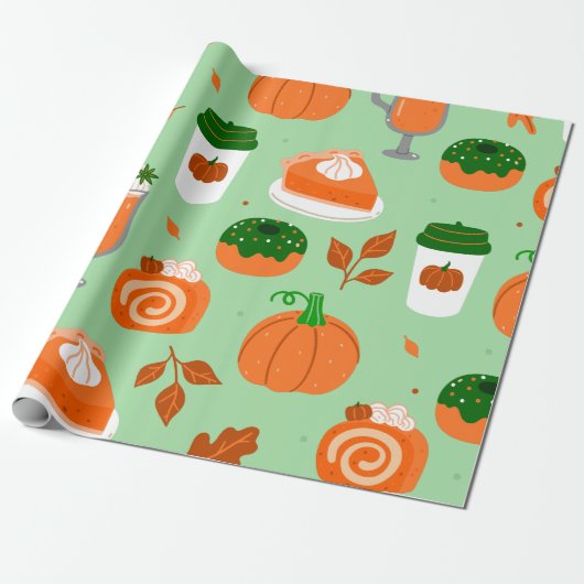 Papier Cadeau citrouille épice café pastel vert (Déroulé)
