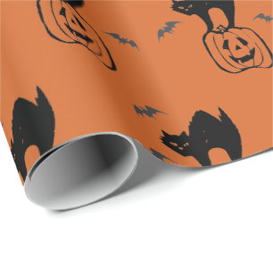Papier Cadeau Citrouille et chat noir Halloween