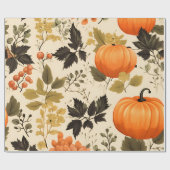 Papier Cadeau Citrouille et fleurs d'automne (Plat)