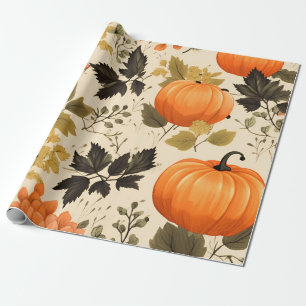 Papier Cadeau Citrouille et fleurs d'automne