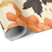 Papier Cadeau Citrouille et fleurs d'automne (Coin rond)