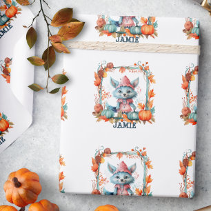 Papier Cadeau Citrouille Fantaisiste Renard Tache Halloween 