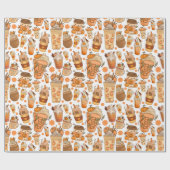 Papier Cadeau Citrouille Latte de café d'automne Motif (Plat)