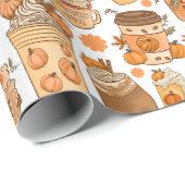 Papier Cadeau Citrouille Latte de café d'automne Motif (Coin rond)