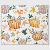 Papier Cadeau Citrouille orange d'automne et fleurs motif (Plat)