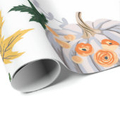 Papier Cadeau Citrouille orange d'automne et fleurs motif (Coin rond)