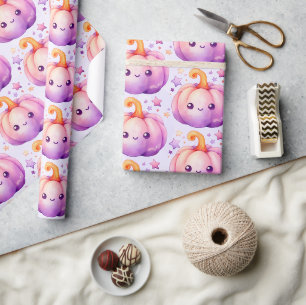 Papier Cadeau Citrouille pastel avec motif étoilé ambiance rêveu
