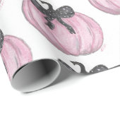 Papier Cadeau Citrouille rose avec arc noir (Coin rond)
