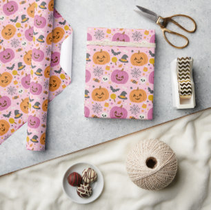 Papier Cadeau Citrouille rose Halloween Motif Enveloppement papi