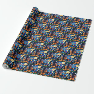 Papier Cadeau Citrouille russe Blue Cats Halloween drôle