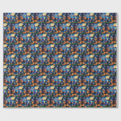 Papier Cadeau Citrouille russe Blue Cats Halloween drôle (Plat)