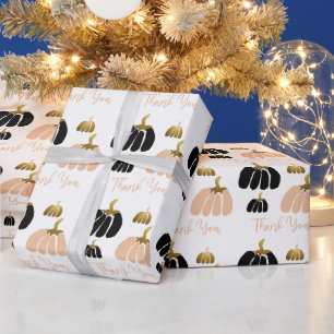 Papier Cadeau Citrouille stylisé en noir, blanc et or