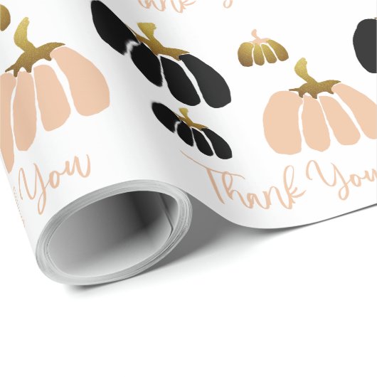 Papier Cadeau Citrouille stylisé en noir, blanc et or (Coin rond)