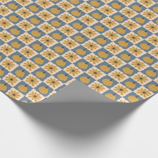 Papier Cadeau Citrouille tiré à la main Vérification Imprimer Pa (Coin)