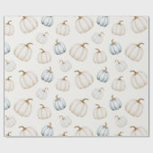 Papier Cadeau Citrouilles Bleues Blanches Doux D'Automne (Plat)