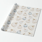 Papier Cadeau Citrouilles Bleues Blanches Doux D'Automne (Déroulé)