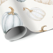 Papier Cadeau Citrouilles Bleues Blanches Doux D'Automne (Coin rond)
