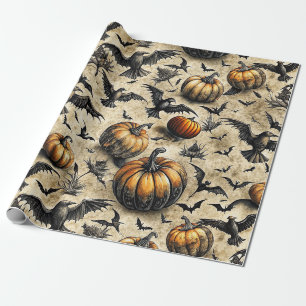 Papier Cadeau Citrouilles Chauves-souris Corbeaux Halloween Auto