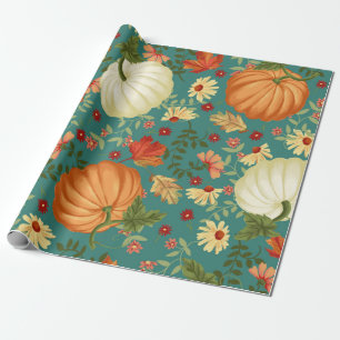 Papier Cadeau Citrouilles d'automne avec motif arrière - plan t