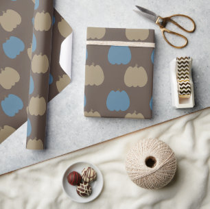 Papier Cadeau Citrouilles d'automne bleu beige bohème