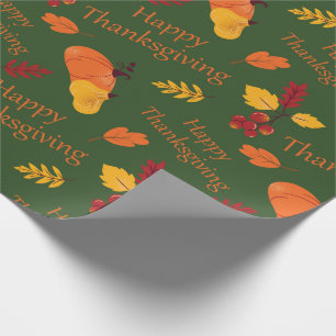 Papier Cadeau Citrouilles d'automne et feuilles d'automne Joyeux