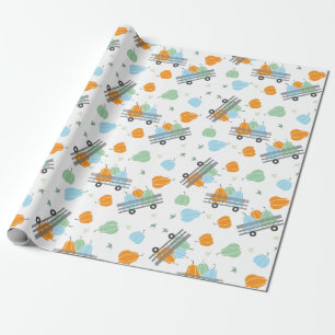Papier Cadeau Citrouilles de la récolte d'automne Motif Wagon