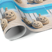 Papier Cadeau Citrouilles de plage d'Halloween (Coin rond)