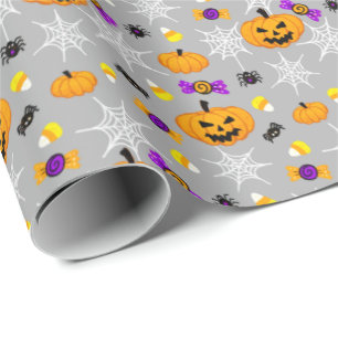 Papier Cadeau Citrouilles d'Halloween mignon et Motif des araign