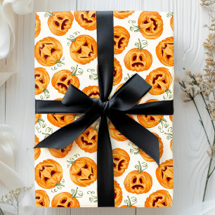 Papier Cadeau Citrouilles d'Halloween motif aquarelle vintage
