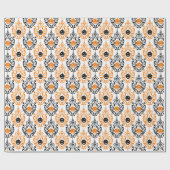 Papier Cadeau Citrouilles d'Halloween orange et noir damassé (Plat)