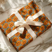 Papier Cadeau Citrouilles d'Halloween Rayures Jack O'Lanterns Mo