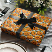 Papier Cadeau Citrouilles d'Halloween Rayures Jack O'Lanterns Mo