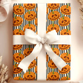 Papier Cadeau Citrouilles d'Halloween Rayures Jack O'Lanterns Mo