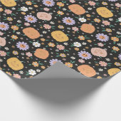 Papier Cadeau Citrouilles d'Halloween rétro et Motif de fleurs (Coin)