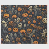 Papier Cadeau Citrouilles éffrayants et fantômes (Plat)