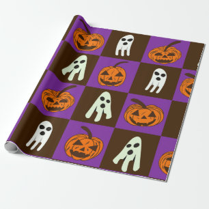 Papier Cadeau Citrouilles et fantômes effrayants d'Halloween à c