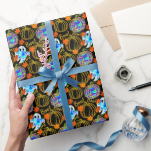 Papier Cadeau Citrouilles et feuilles d'automne Faux Gold Foil