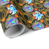 Papier Cadeau Citrouilles et feuilles d'automne Faux Gold Foil (Coin rond)