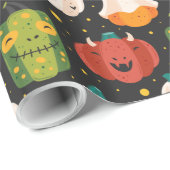 Papier Cadeau Citrouilles et gourmands d'Halloween (Coin rond)