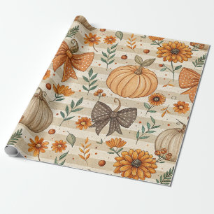 Papier Cadeau Citrouilles et rubans orange de ferme neutres