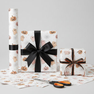 Papier Cadeau Citrouilles fantômes de Halloween pastel motif ID1