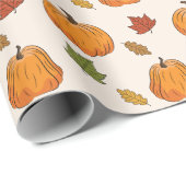 Papier Cadeau Citrouilles Oranges Et Feuilles D'Automne Motif (Coin rond)