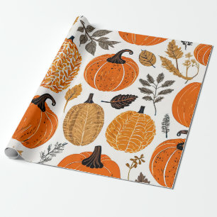 Papier Cadeau Citrouilles rustiques d'automne, courges et motif 