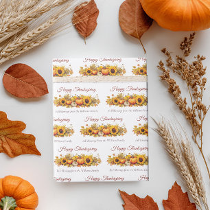 Papier Cadeau Citrouilles Tournesols Personnalisés Joyeux Thanks