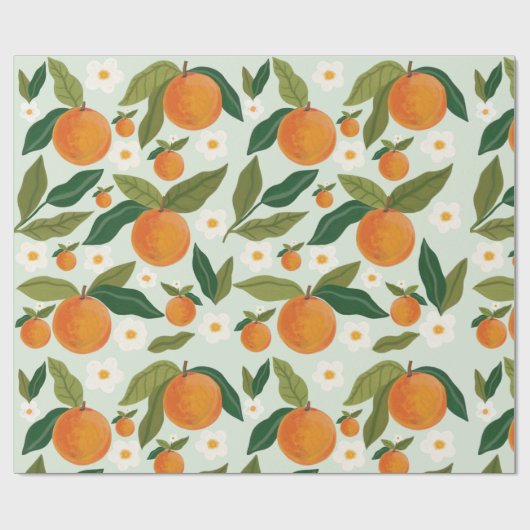 Papier Cadeau Citrus à fleurs orange Clementine (Plat)