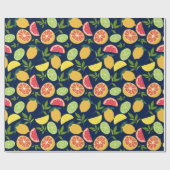 Papier Cadeau Citrus bleu foncé Citron orange Tangerine Motif (Plat)