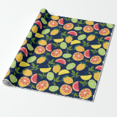 Papier Cadeau Citrus bleu foncé Citron orange Tangerine Motif (Déroulé)